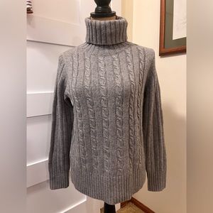 J Crew Cable Knit turtle neck sweater Petite Large Gray Wool, Nylon, Viscose NWT